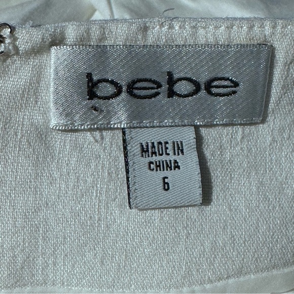 Bebe Women's Skirt 6 White Straight Cut Detailed Stitch Ruffles Zip Closure Midi - Picture 5 of 9